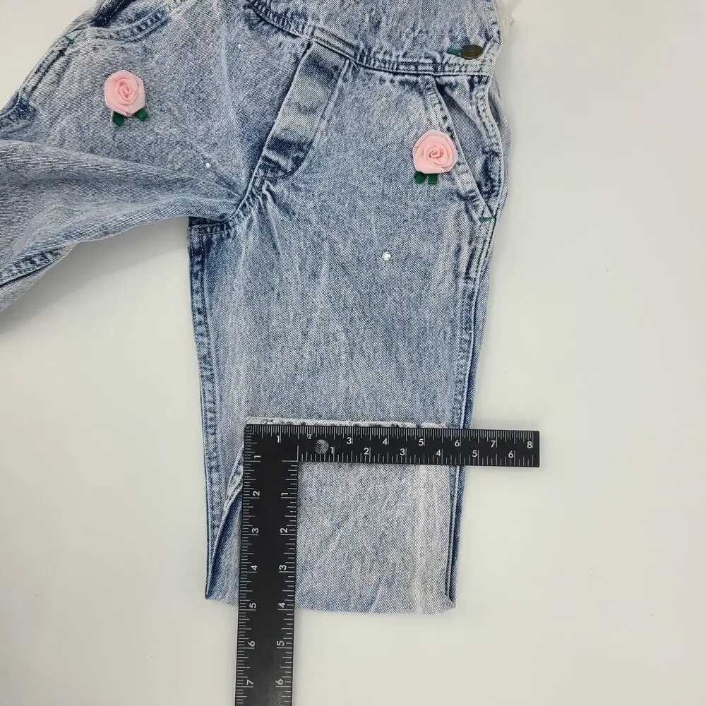 Vintage 80s NEIMAN MARCUS Girl's Acid Wash Lace Denim Jean Overalls 4T RARE 2929